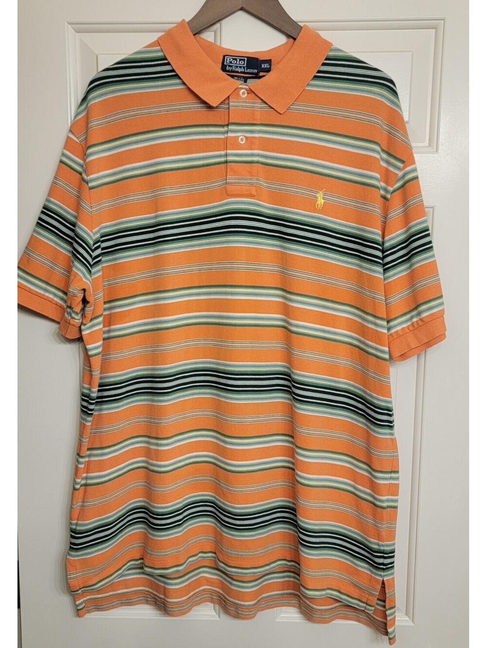 Polo by Ralph Lauren Mens Striped Orange SS Polo Golf Shirt XXL - Y2K Vintage